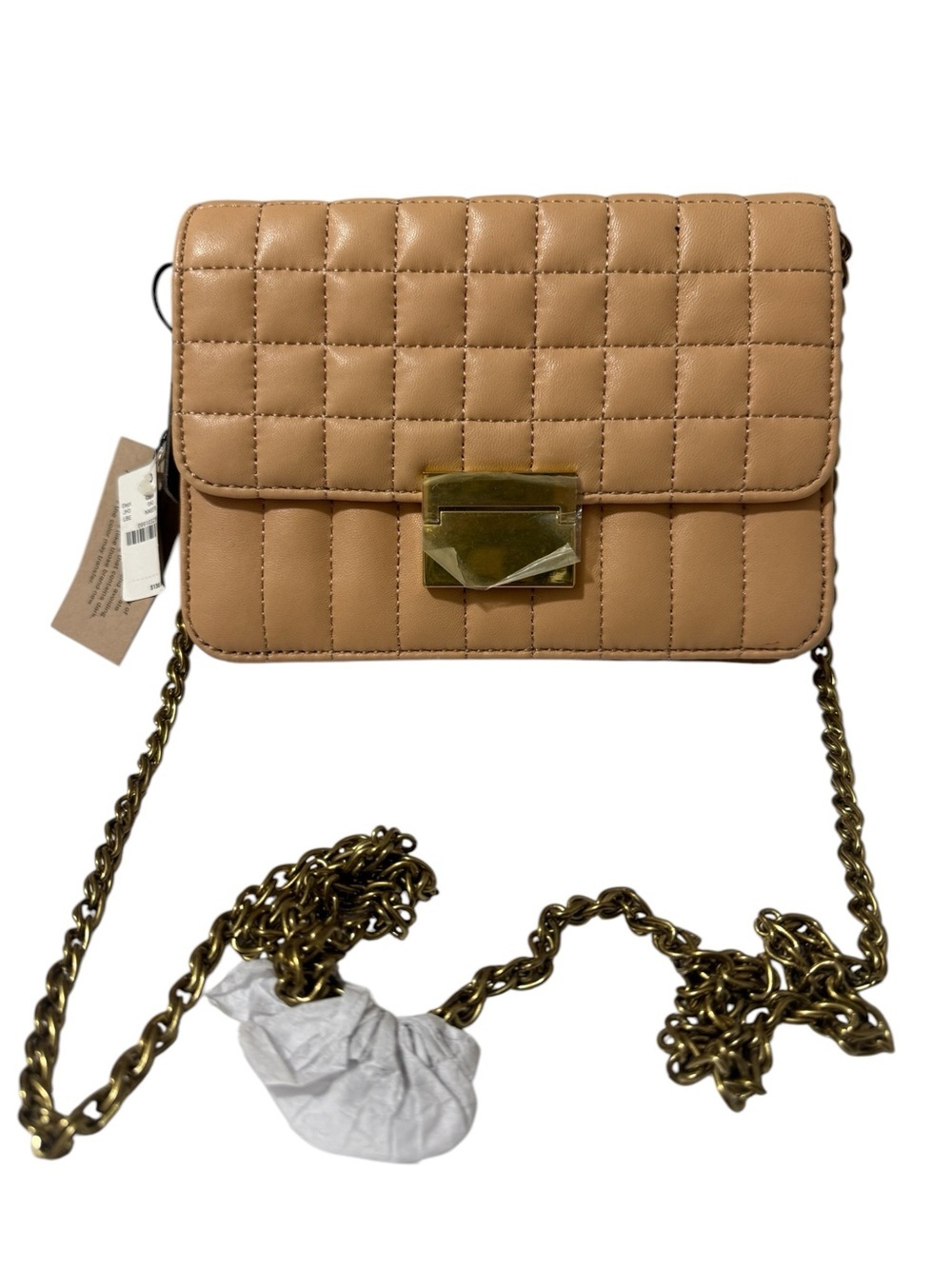 J.Crew Leather quilted crossbody  Shoulder Bag in Tan. Chain straps new + tag